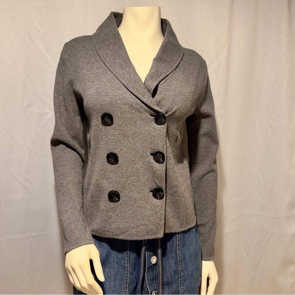 Gray Double Breasted  Knit Fitted Blazer Jacket Office Size Small